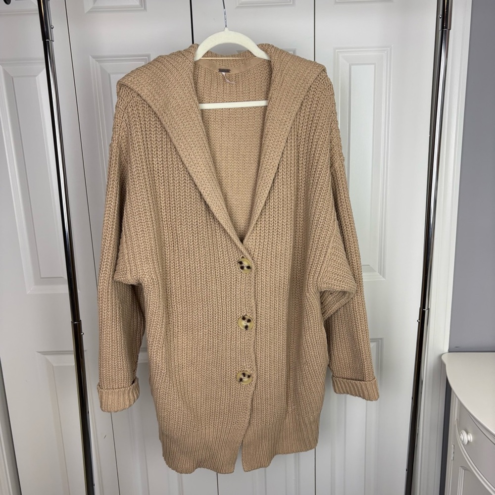 FREE PEOPLE Tan Button-Up Women's Sweater